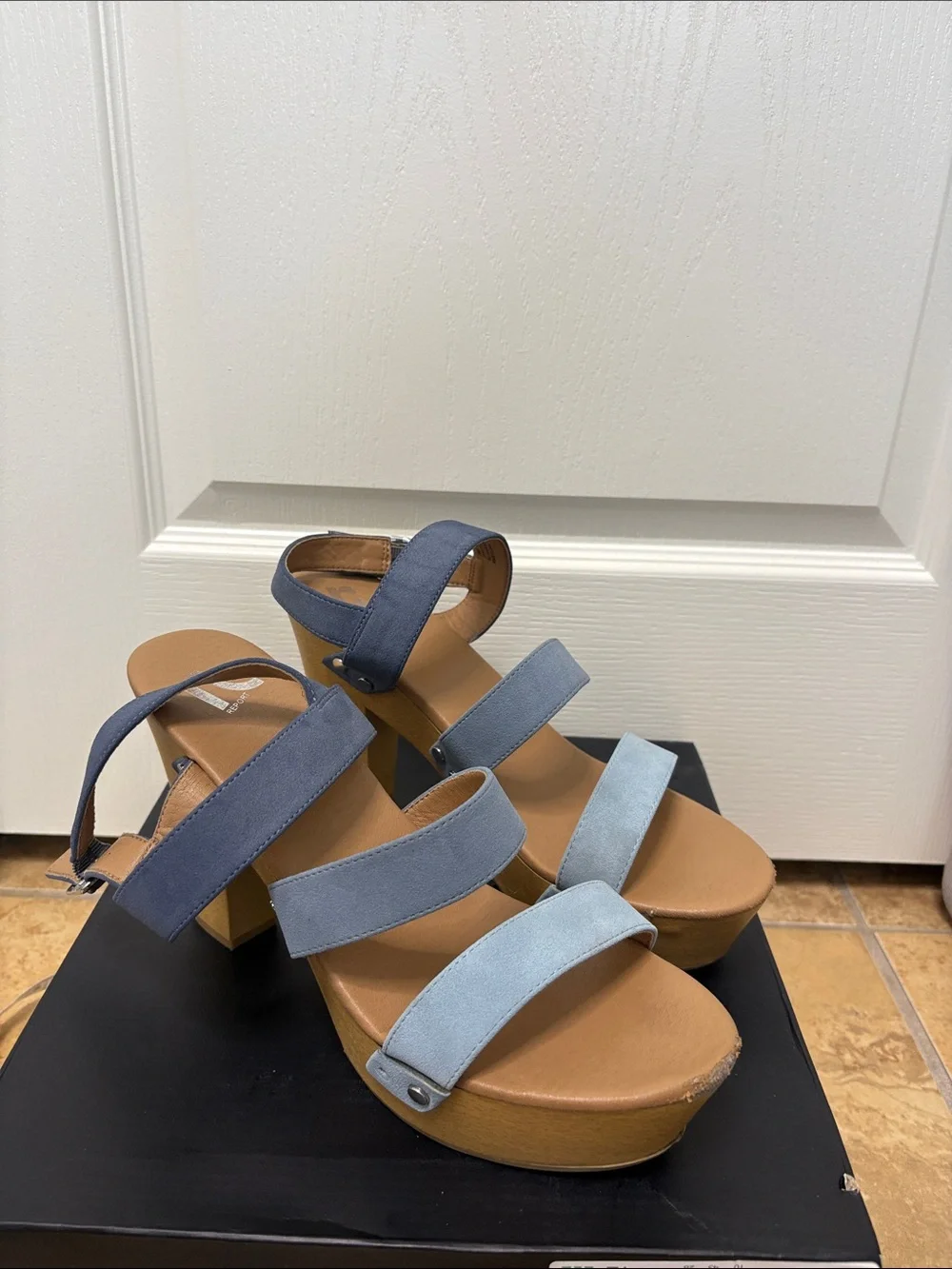Report Two-Tone Blue Suede Platform Sandals